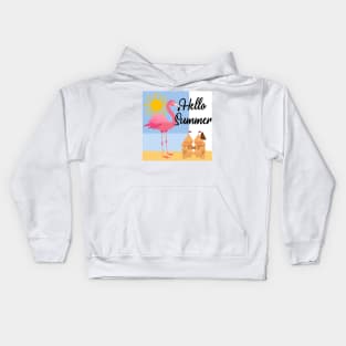 Hello Summer Pink Flamingo Design Kids Hoodie